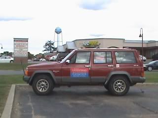 The Campaign SUV -- my trusty old 1989 Jeep Cherokee Laredo 4.0 liter 4 x 4 -- in Wyoming, Minn., Sept. 4, 2008.