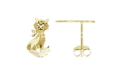 14K Solid Gold D Cut KITTY CAT Light Mini Earrings  