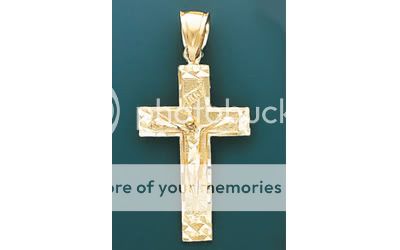 14K YELLOW Gold D CUT Crucifix INRI Cross Pendant Charm  