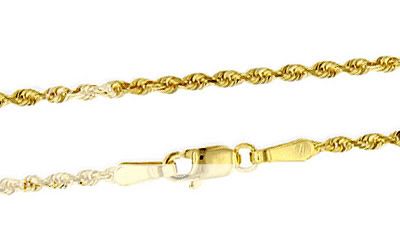 14K Solid Yellow Gold Diamond Cut Rope Chain 2MM 20  