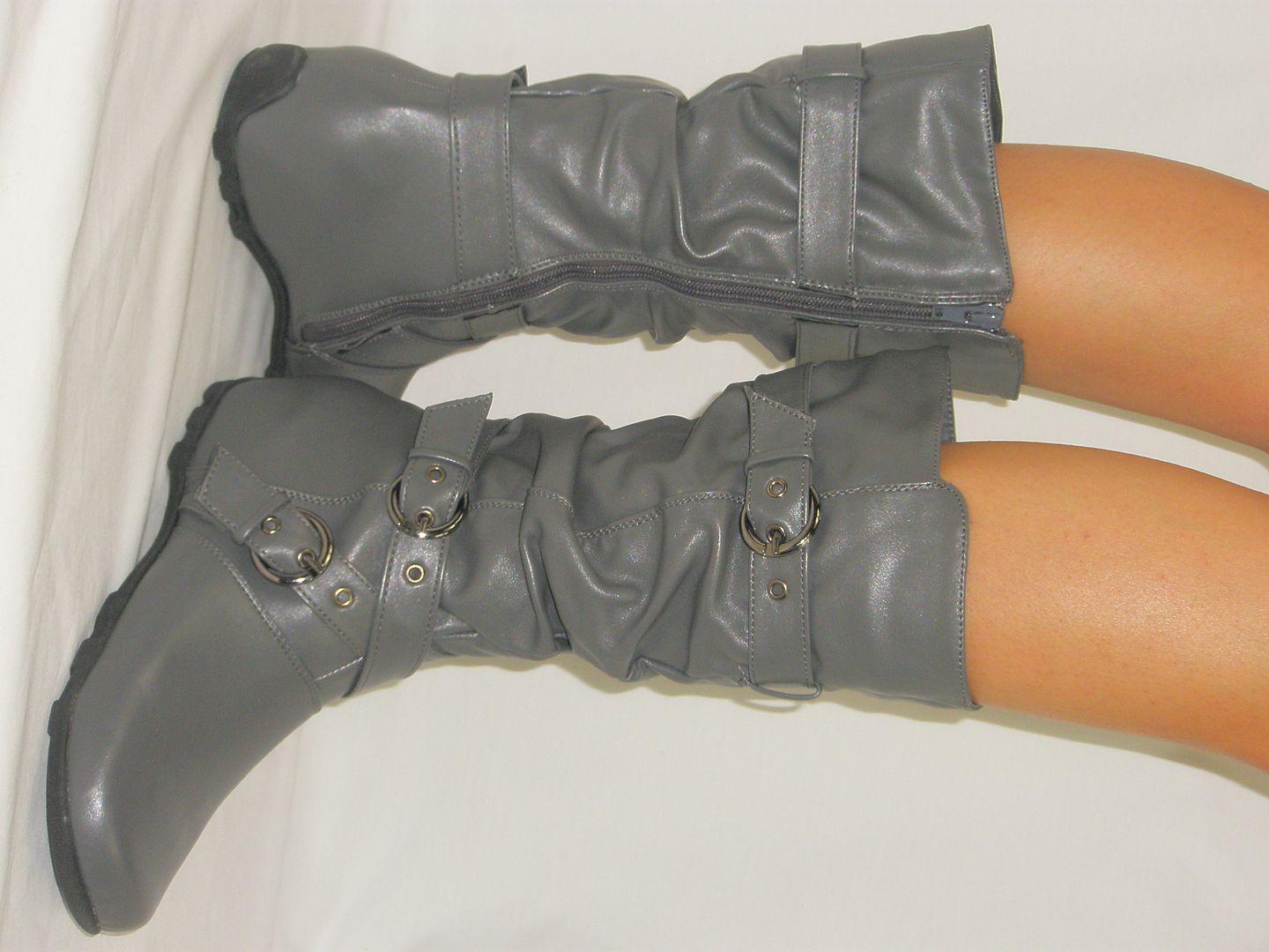 SOoO Cute Slouchy Flat 3 Buckle Boots *Supportive Rubber Grip Sole 