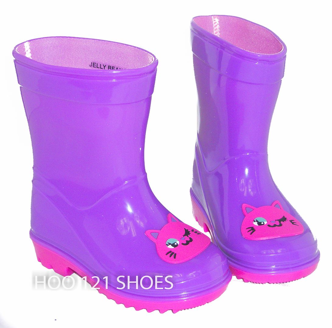 SO CUTE! Girls Kids Kitty Cat Flat GALOSHES WELLIES RUBBER RAIN Boots ...